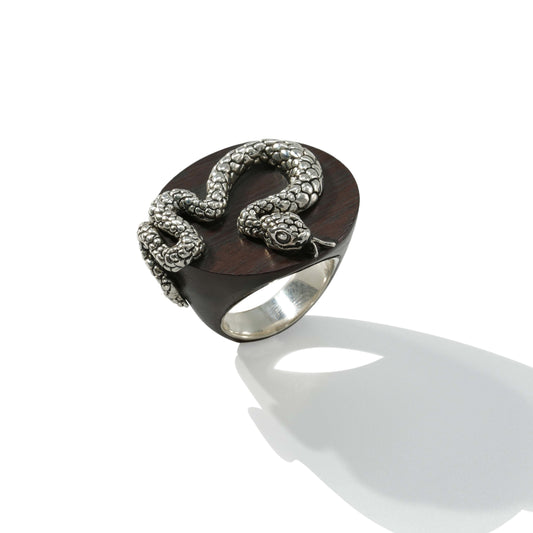 RING DOME ROUND ROSE WOOD WITH SNAKE