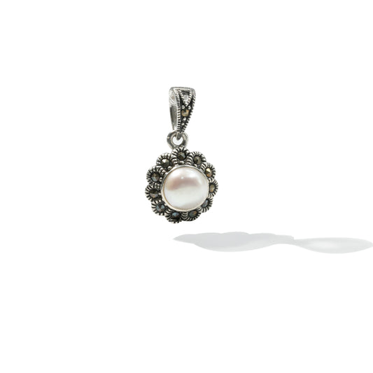 PENDANT FLOWER MARCASITE WITH PEARL HP-277