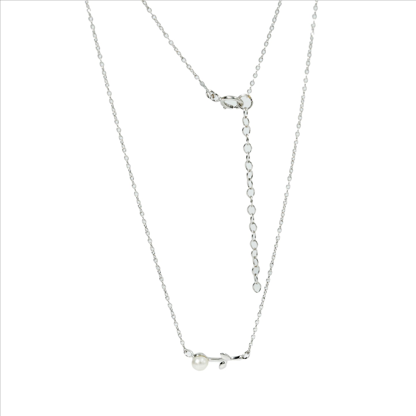NECKLACE LEAF PEARL WITH RHODIUM PLATED