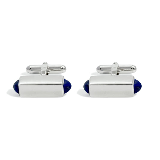 CUFFLINK BLOCK 15TH ANNIVERSARY RODHIUM PLATED LAPIS LAPIZ