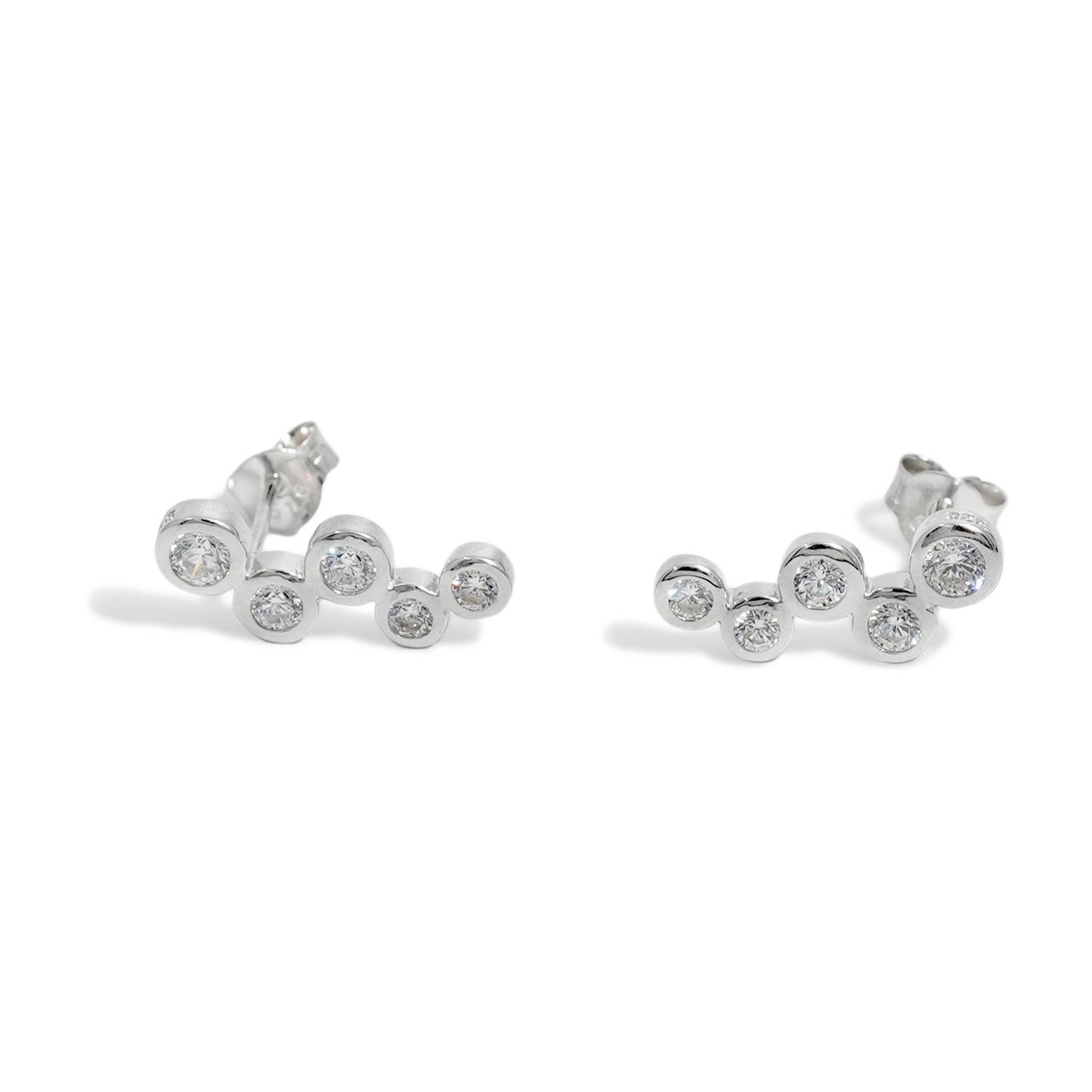 EARRING FIVE ROUNDS LINEAR RHODIUM PLATED