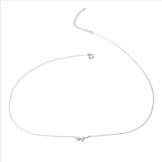 NECKLACE LEAF PEARL WITH RHODIUM PLATED