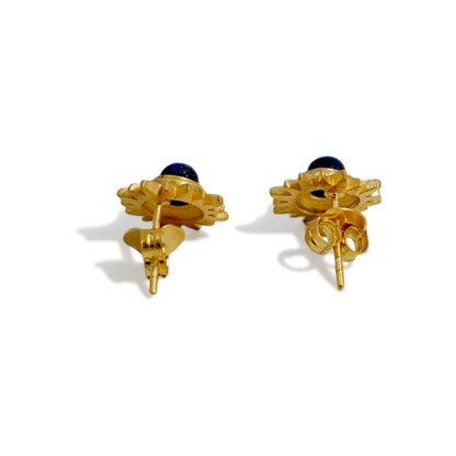 EARRING FLOWER SUN 18K GOLD PLATED LAPIS LAZULI