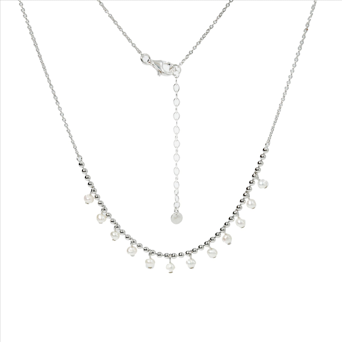 NECKLACE BEAD PEARL WITH RHODIUM PLATED