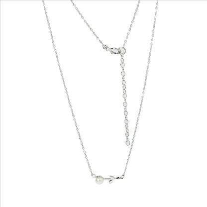 NECKLACE LEAF PEARL WITH RHODIUM PLATED