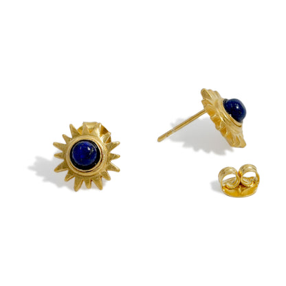 EARRING FLOWER SUN 18K GOLD PLATED LAPIS LAZULI