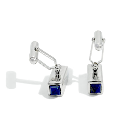 CUFFLINK BLOCK 15TH ANNIVERSARY RODHIUM PLATED LAPIS LAPIZ